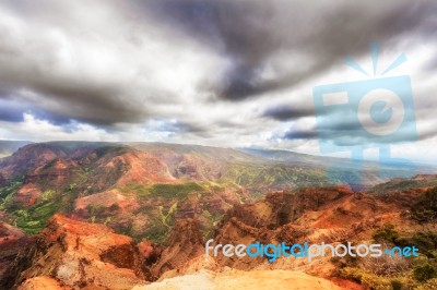 View At The Waimea Canyon  On  Kauai Island In Hawaii Stock Photo