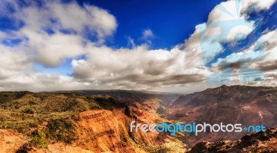 View At The Waimea Canyon  On  Kauai Island In Hawaii Stock Photo