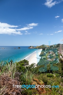 View Down To Hahei In New Zealand Stock Photo