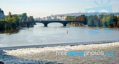 View From Charles Bridge Towards Manes Bridge In Prague Stock Photo