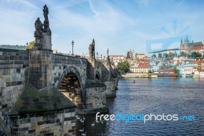 View From Charles Bridge Towards The St Vitus Cathedral  In Prag… Stock Photo