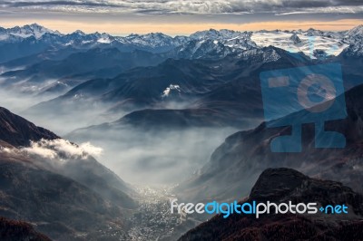 View From Monte Bianco (mont Blanc) Valle D'aosta Italy Stock Photo