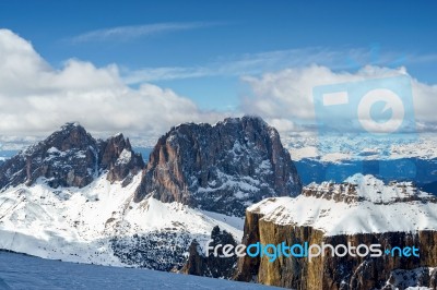 View From Sass Pordoi In The Upper Part Of Val Di Fassa Stock Photo