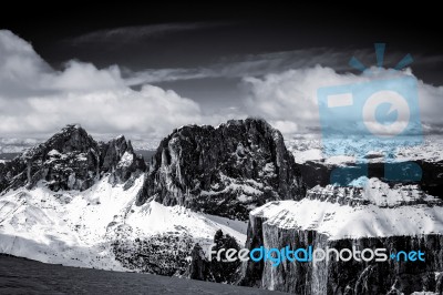 View From Sass Pordoi In The Upper Part Of Val Di Fassa Stock Photo