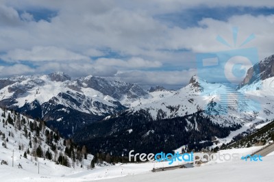 View From Sass Pordoi In The Upper Part Of Val Di Fassa Stock Photo