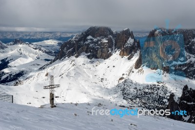 View From Sass Pordoi In The Upper Part Of Val Di Fassa Stock Photo