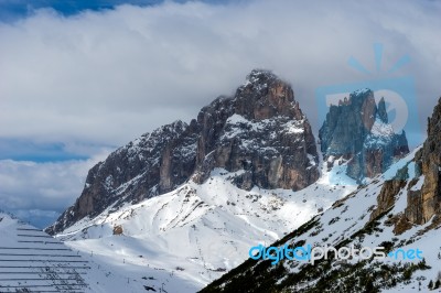 View From Sass Pordoi In The Upper Part Of Val Di Fassa Stock Photo