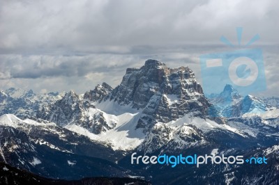 View From Sass Pordoi In The Upper Part Of Val Di Fassa Stock Photo