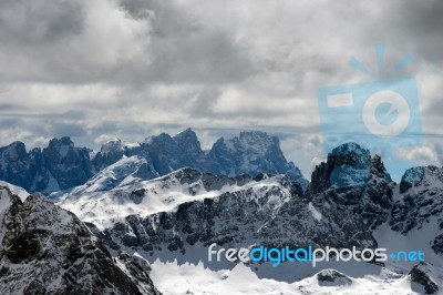 View From Sass Pordoi In The Upper Part Of Val Di Fassa Stock Photo