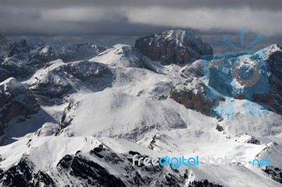 View From Sass Pordoi In The Upper Part Of Val Di Fassa Stock Photo