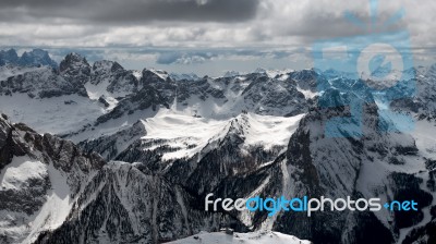 View From Sass Pordoi In The Upper Part Of Val Di Fassa Stock Photo