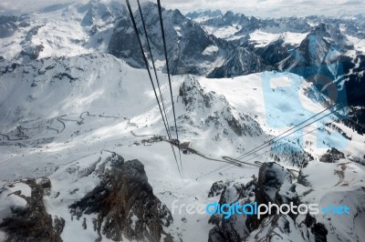 View From Sass Pordoi In The Upper Part Of Val Di Fassa Stock Photo