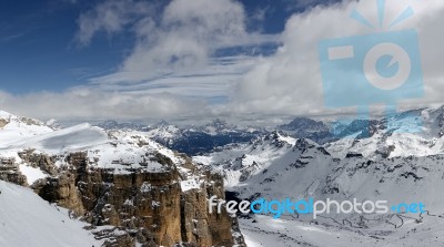 View From Sass Pordoi In The Upper Part Of Val Di Fassa Stock Photo