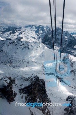 View From Sass Pordoi In The Upper Part Of Val Di Fassa Stock Photo