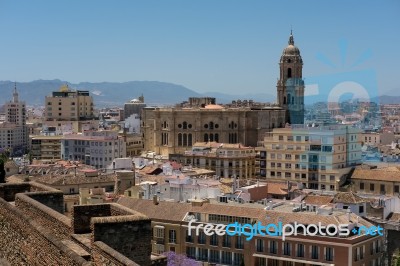 View From The Alcazaba Fort And Palace In Malaga Stock Photo