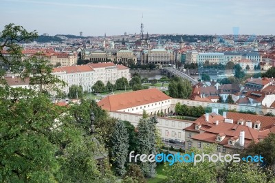 View From The Castle Entrance Towards Prague Stock Photo