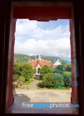 View From The Window To Thai Temple Stock Photo