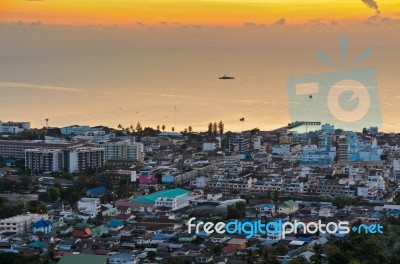 View Hua Hin City At Sunrise Stock Photo