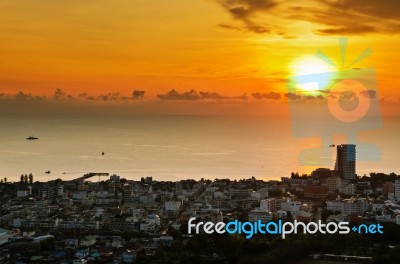 View Hua Hin City At Sunrise Stock Photo