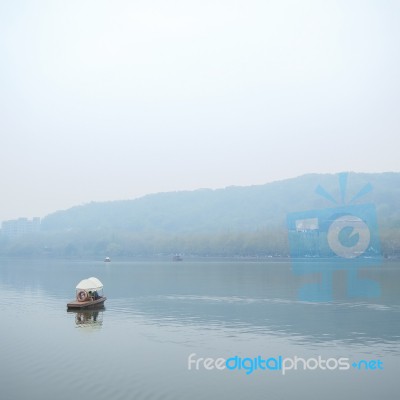 View In The Mist Of Xihu Stock Photo