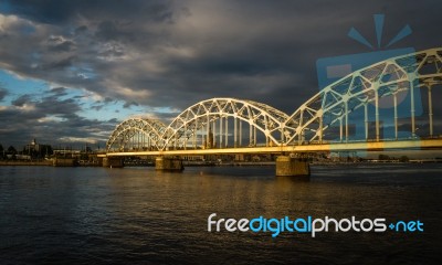 View Of A Bridge In Riga City Stock Photo