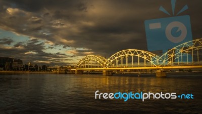 View Of A Bridge In Riga City Stock Photo