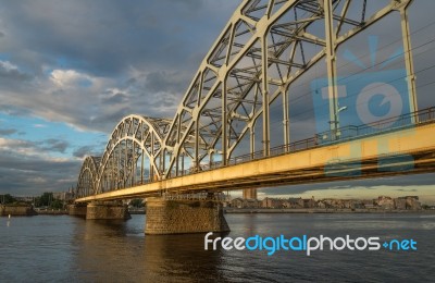 View Of A Bridge In Riga City Stock Photo