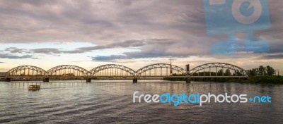 View Of A Bridge In Riga City Stock Photo