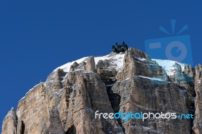 View Of A Cable Car Station In The Dolomites At The Pordoi Pass Stock Photo