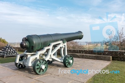 View Of A Cannon At The Castle In Rye East Sussex Stock Photo