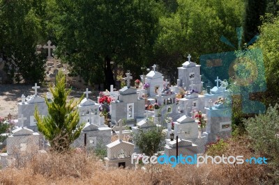 View Of A Cemetery In A Cypriot Village Stock Photo