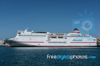 View Of A Cruise Ship Docked In Malaga Harbour Stock Photo