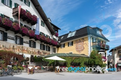 View Of A Guesthouse In St. Gilgen Stock Photo