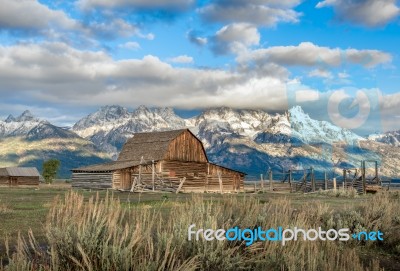 View Of A Mormon Homestead Near Jackson Wyoming Stock Photo