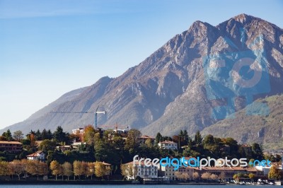 View Of A Small Community Opposite Lecco In Italy Stock Photo