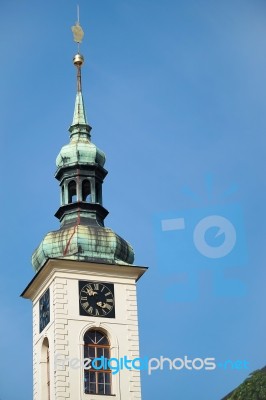 View Of A Tower At The Klemintum In Prague Stock Photo