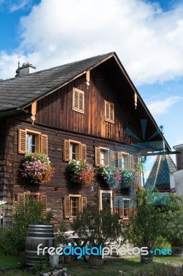 View Of A Traditional Alpine Building In Attersee Stock Photo