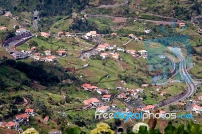 View Of A Winding Road Through The Madeira Landscape Stock Photo