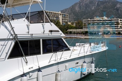 View Of A Yacht In The Marina In Malaga Stock Photo