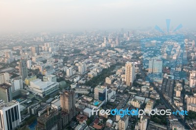 View Of Bangkok Cityscape, Bangkok The Capital City Of Thailand Stock Photo