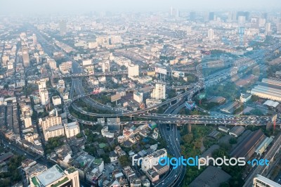 View Of Bangkok Cityscape, Bangkok The Capital City Of Thailand Stock Photo