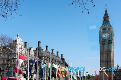 View Of Big Ben Across Parliament Square Stock Photo