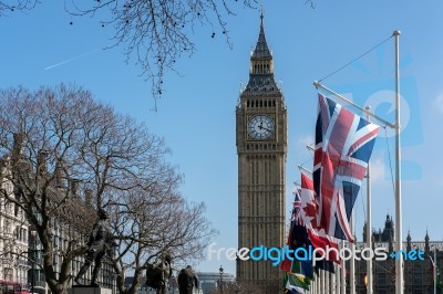 View Of Big Ben Across Parliament Square Stock Photo