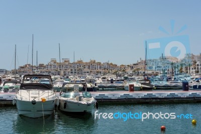 View Of Boats In The Harbour At Porto Banus Stock Photo