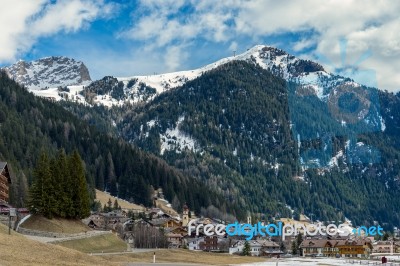 View Of Canazei In The Dolomites Stock Photo