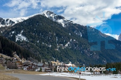 View Of Canazei In The Dolomites Stock Photo