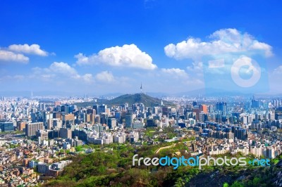 View Of Cityscape And Seoul Tower In Seoul, South Korea. Autumn Stock Photo