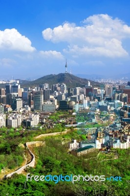 View Of Cityscape And Seoul Tower In Seoul, South Korea. Autumn Stock Photo