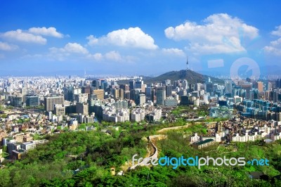 View Of Cityscape And Seoul Tower In Seoul, South Korea. Autumn Stock Photo