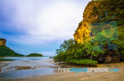 View Of Cliffs And A Bay In Thailand Stock Photo